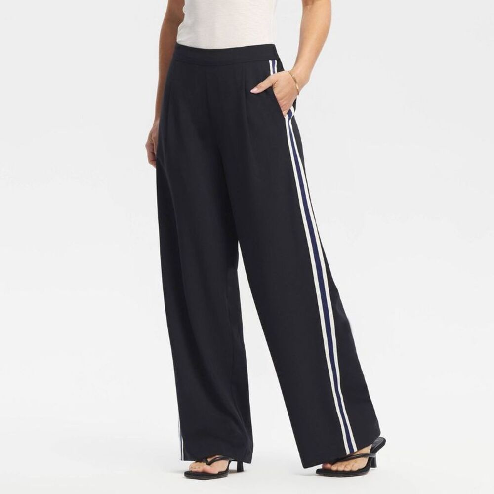 a new day Black Wide Leg Track Pants with White Side Stripes